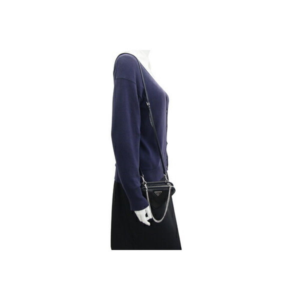 Prada Bag Triangular Triangle Chain Leather Black… - image 6